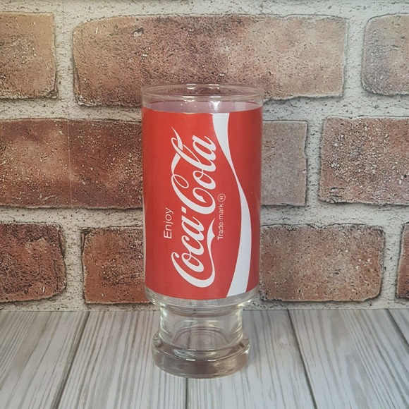 Vintage Enjoy Coke Coca-Cola Footed Pedestal Red White Tumbler Glass Cup 12 oz - Picture 2 of 7